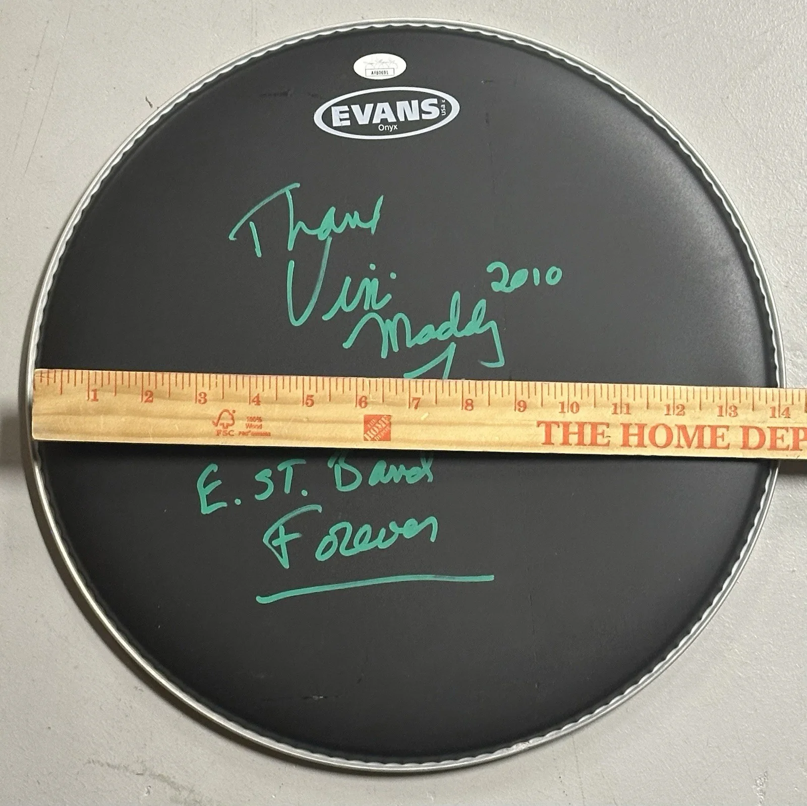 Vini Mad Dog Lopez Of Bruce Springsteen E. Street Band Signed Drumhead JSA COA, изображение 4