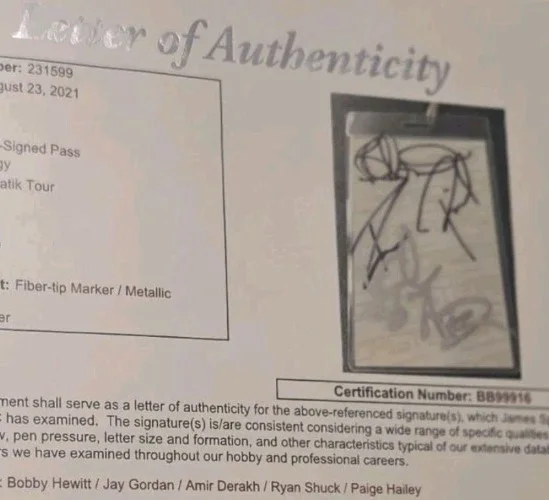 Orgy Autographed V.I.P Pass Punk Statik Paranoia 2004 Tour JSA LOA. All 5 OG Mem, image 5