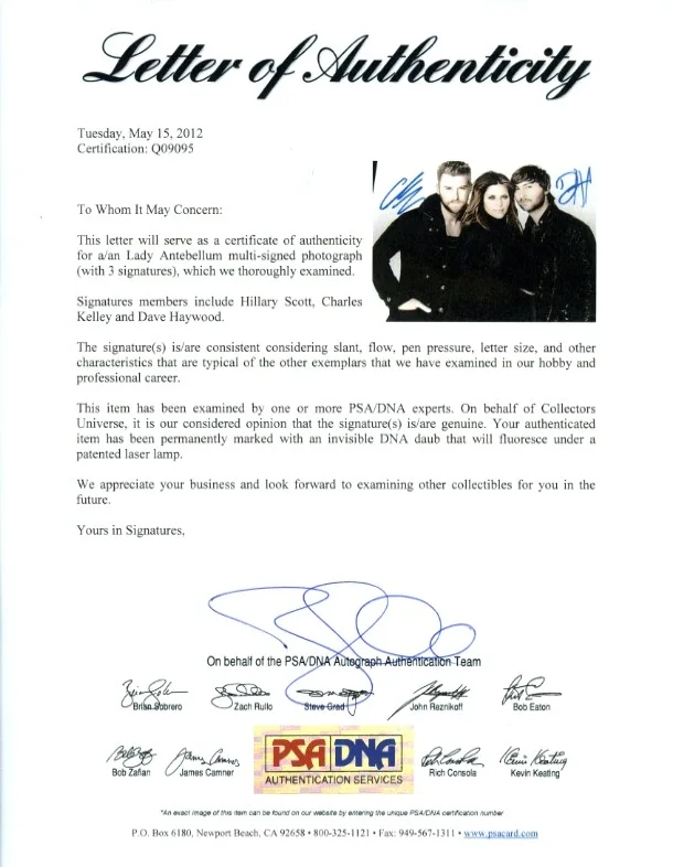 Lady A Antebellum Scott Kelley Haywood Autographed Signed 8x10 Photo PSA/DNA COA, изображение 2