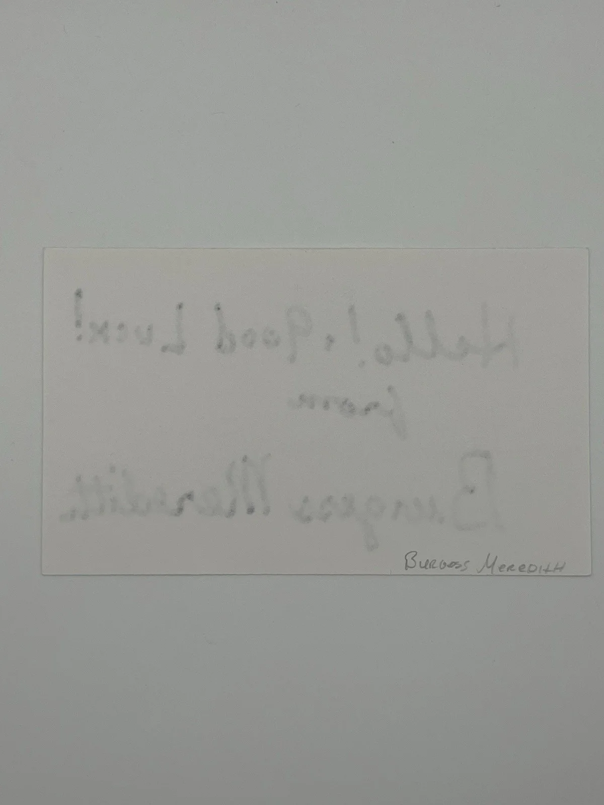 BURGESS MEREDITH — BURGESS MEREDITH, SIGNED INDEX CARD AUTOGRAPH, Rocky trainer, Penguin in Batman, image 2