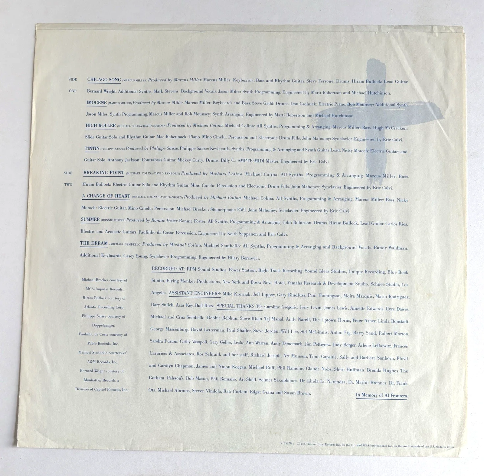 DAVID SANBORN Signed CHANGE OF HEART Inner Sleeve RECORD LP ALBUM PSA DNA COA, изображение 4