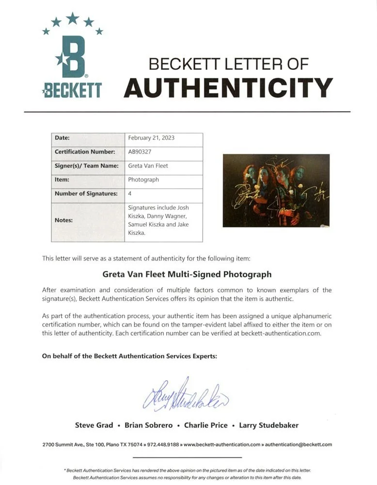 Greta Van Fleet Autographed Signed 11x14 Photo Certified Authentic BAS COA, image 2