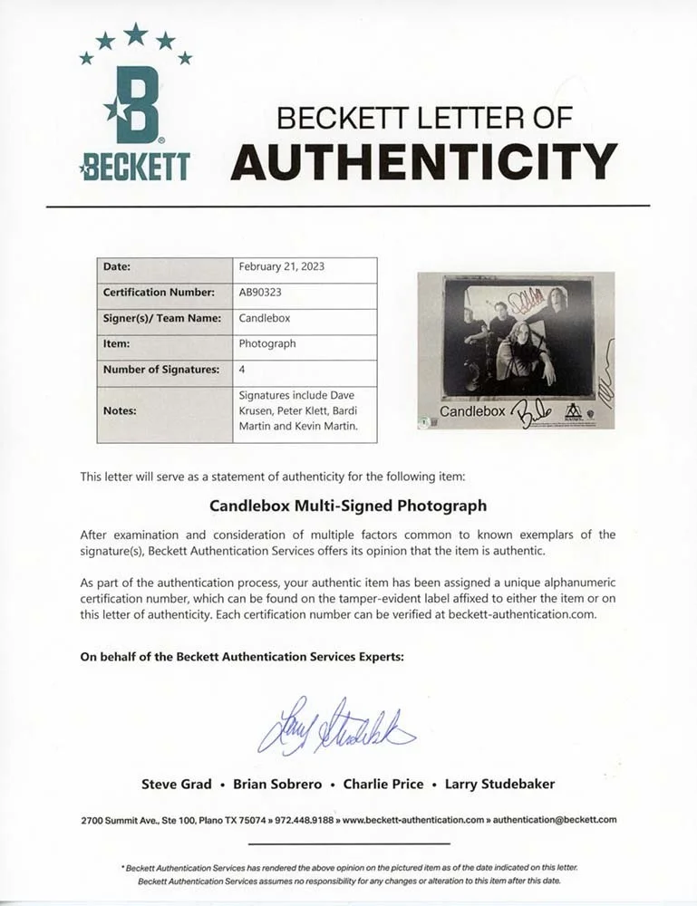 Candlebox Band by 4 Autographed Signed 8x10 Photo Certified Authentic BAS COA, image 2