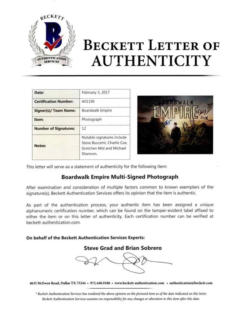 Boardwalk Empire — Boardwalk Empire Cast Autographed Signed 11x14 Photo Beckett Authentic BAS COA, изображение 2