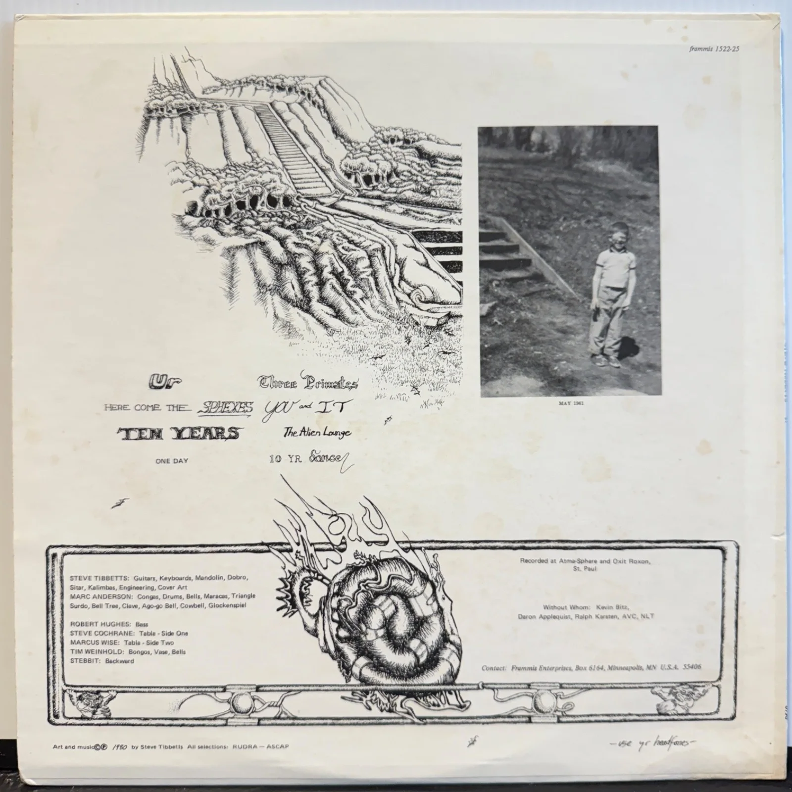 STEVE TIBBETTS "Yr" AUTOGRAPHED! private pressing FRAMMIS 1522-25 stained cover, image 3