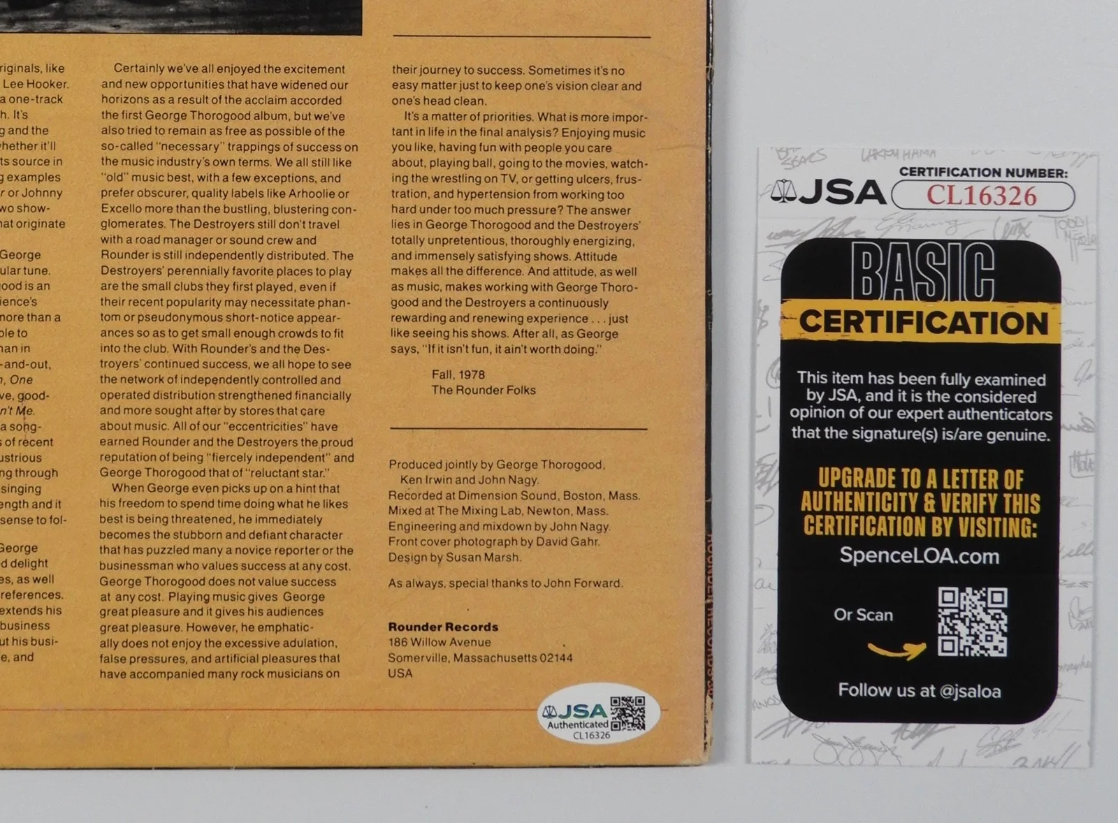 George Thorogood Move It On Over Signed Autograph Record Album JSA Vinyl, image 3