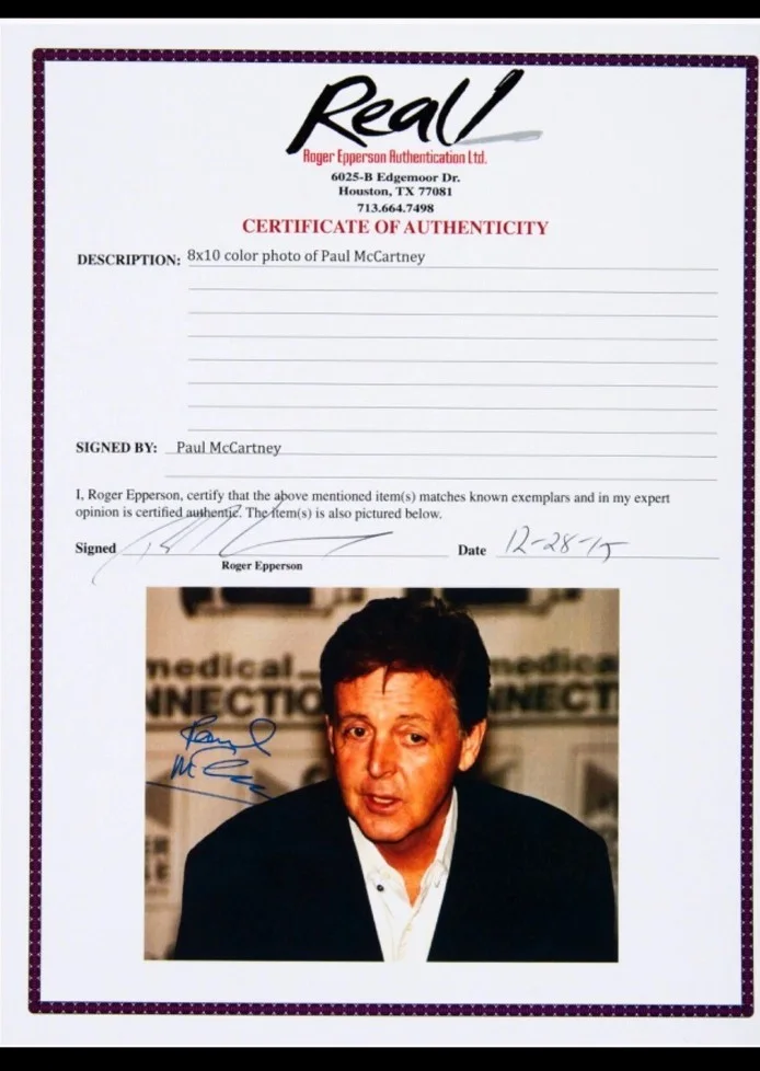 Paul McCartney Signed Autographed 8”x10” Photo Roger Epperson COA, image 2