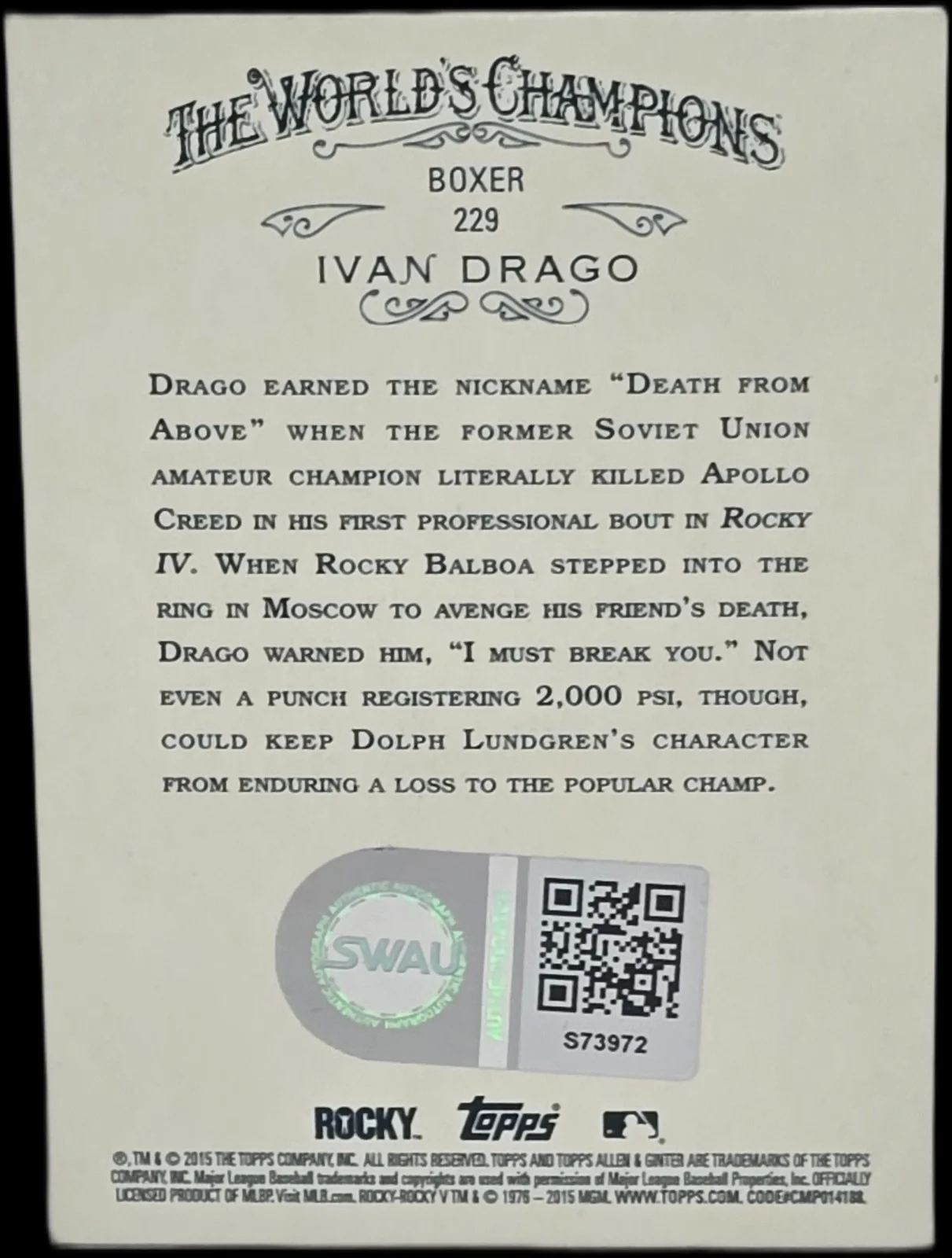 dolph lundgren — Dolph Lundgren Signed 2015 Topps Allen & Ginter Ivan Drago Card #229 SWAU #1, изображение 2