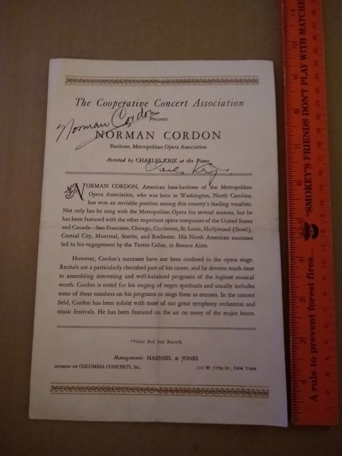 1940's Baritone Singer Norman Cordon Autographed Program Metropolitan Opera, image 2