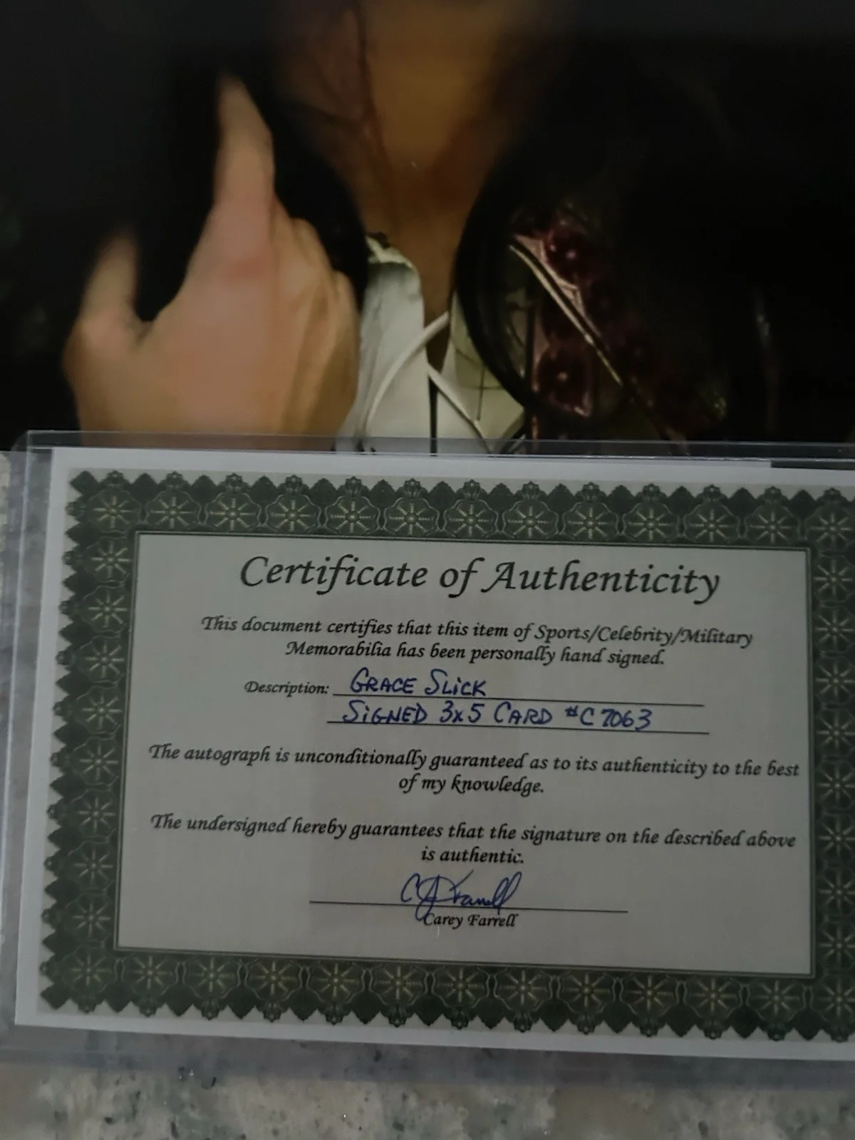 Grace slick Autographed 3x5 Card And Picture And COA, изображение 2