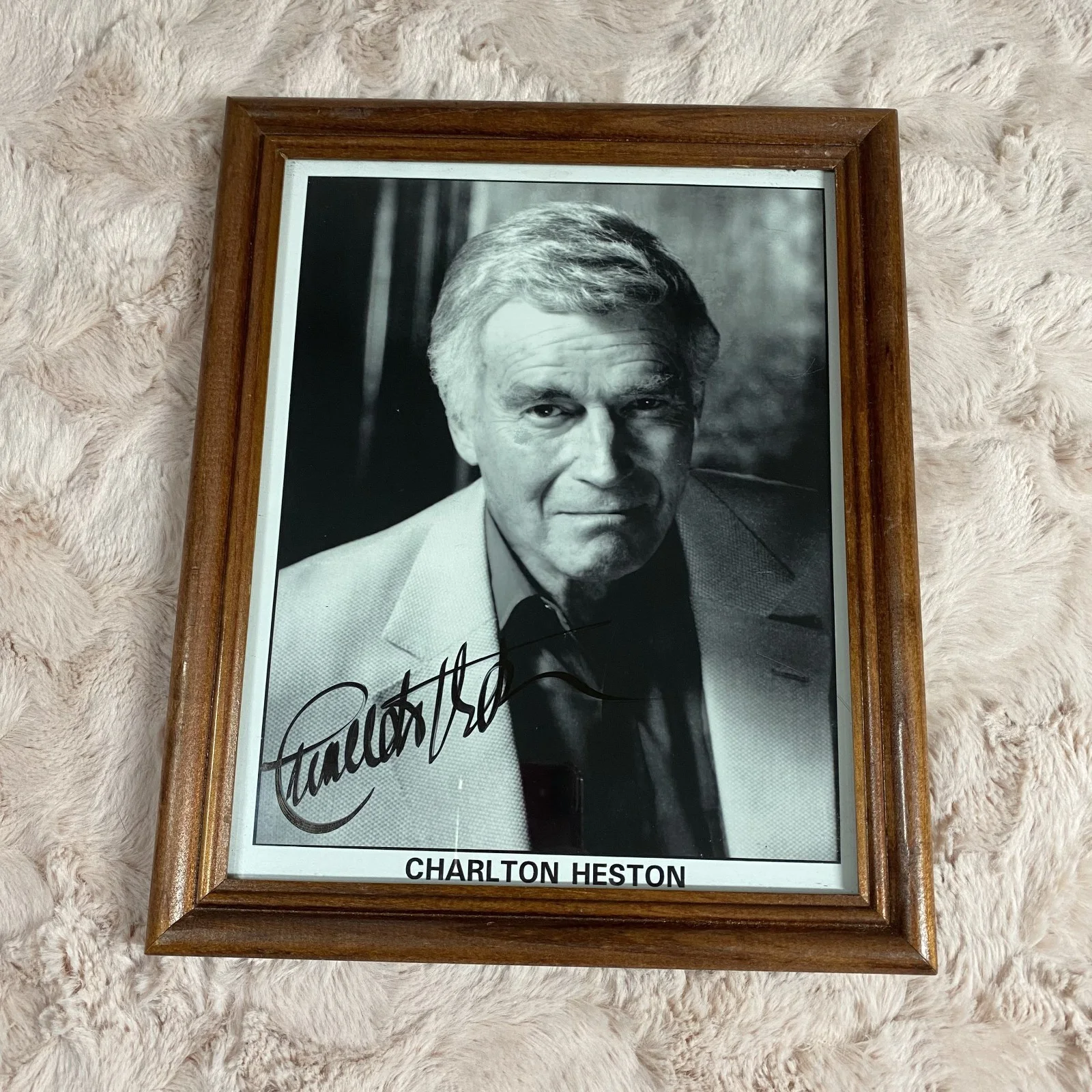Charlton Heston — Charlton Heston B&W Signed Publicity Photo Autograph Wooden Framed 11"x9"