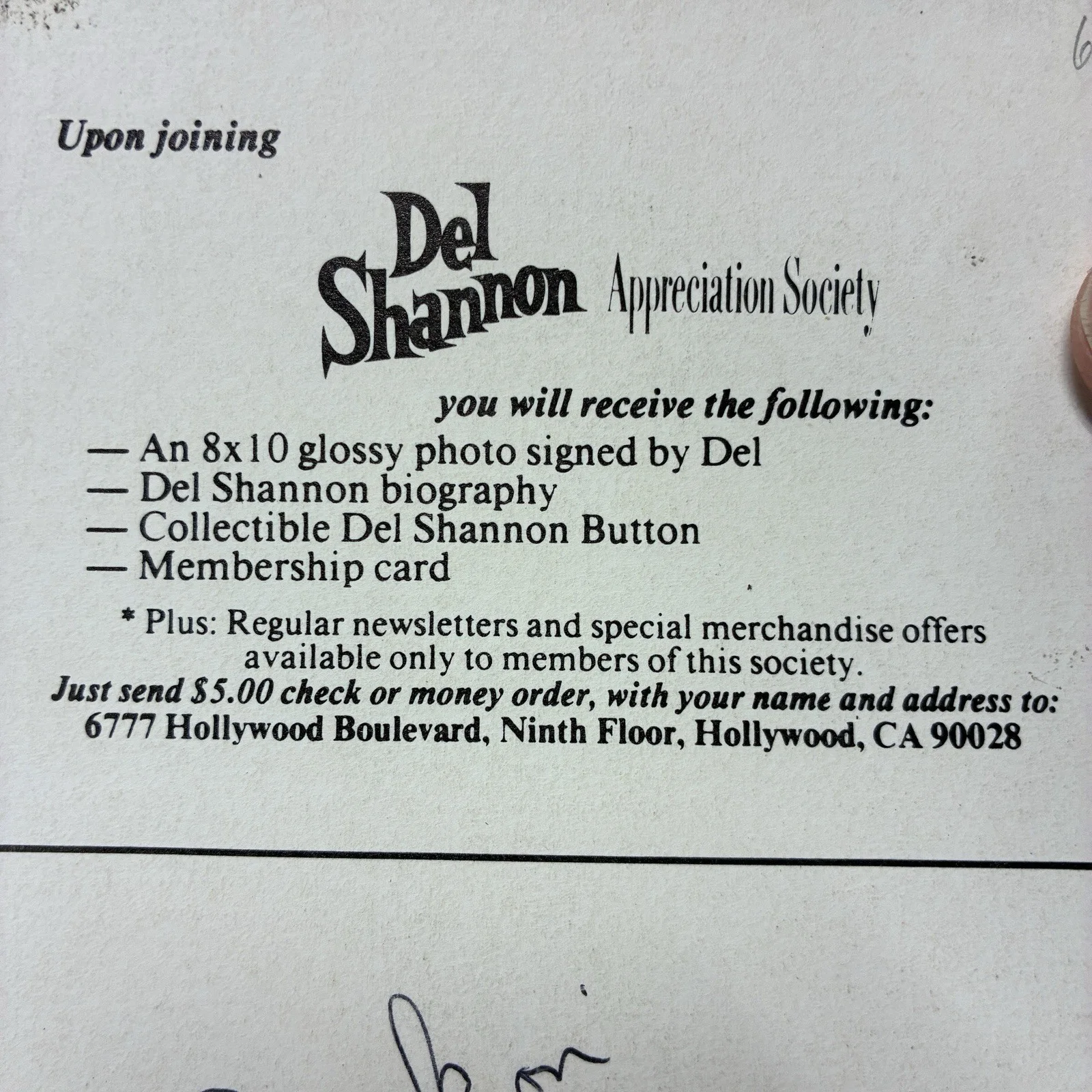DEL SHANNON SIGNED 4x6 B&W PHOTO - Rock On - Del Shannon Appreciation Society, изображение 3