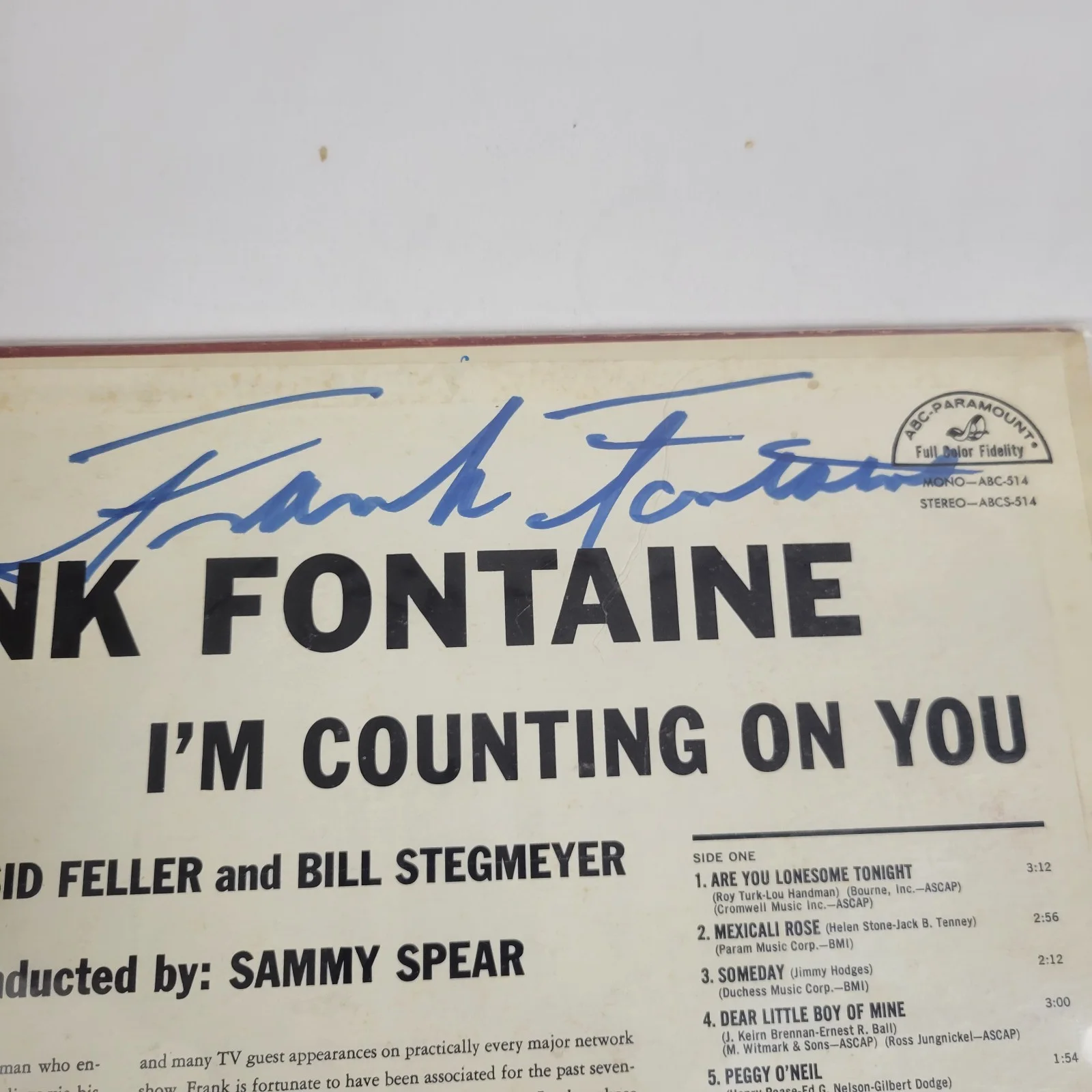 FRANK FONTAINE — FRANK FONTAINE AUTOGRAPHED SIGNED LP RECORD 1950s / 60s TV STAR, image 3