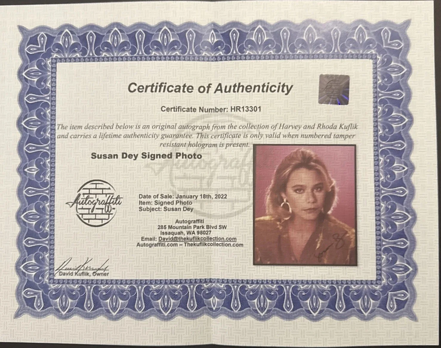 8 by 10 Rare Signed Original Photo Of The Great Actress Susan Dey with COA., изображение 3