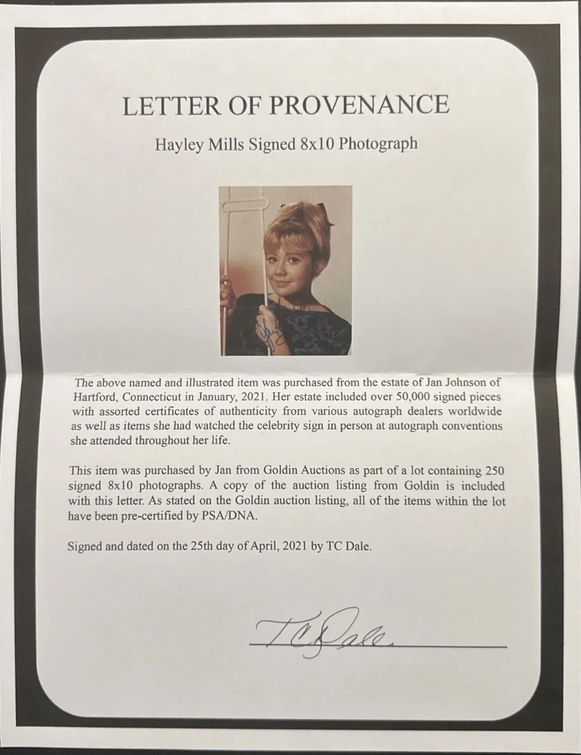 8 by 10 Rare Signed Original Photo Of The Great Actress Hayley Mills with COA., изображение 3