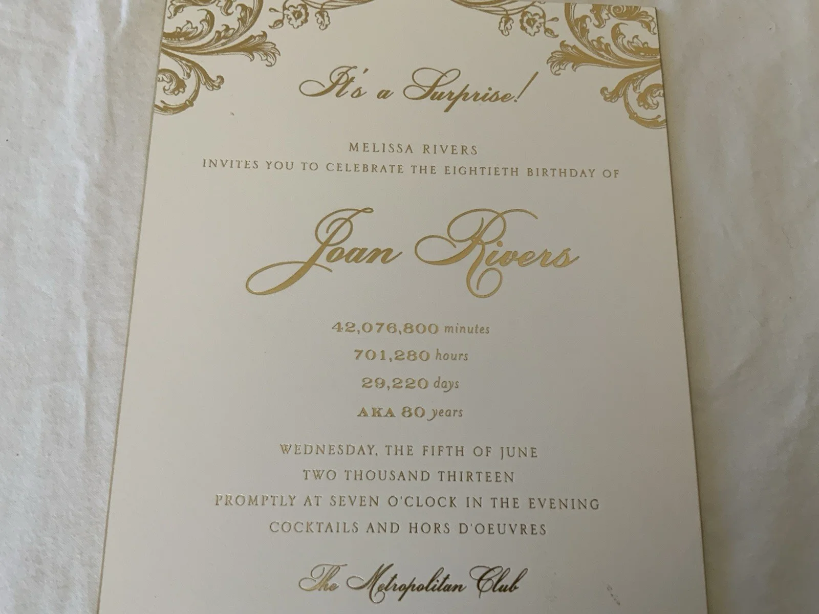 RARE Joan Rivers 80 th Birthday Invitation, image 3