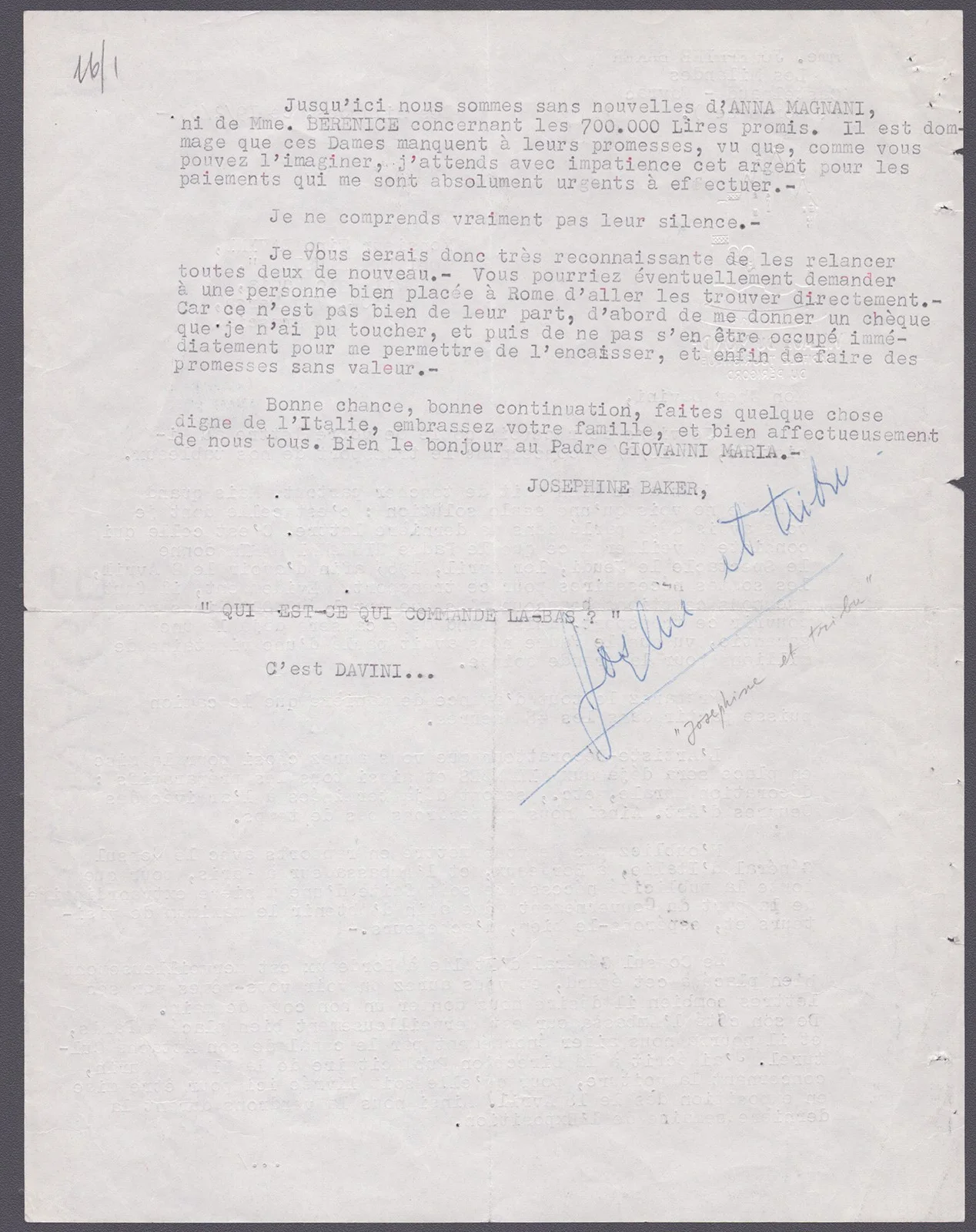Josephine Baker — JOSEPHINE BAKER - TYPED LETTER SIGNED 02/19/1965, image 2