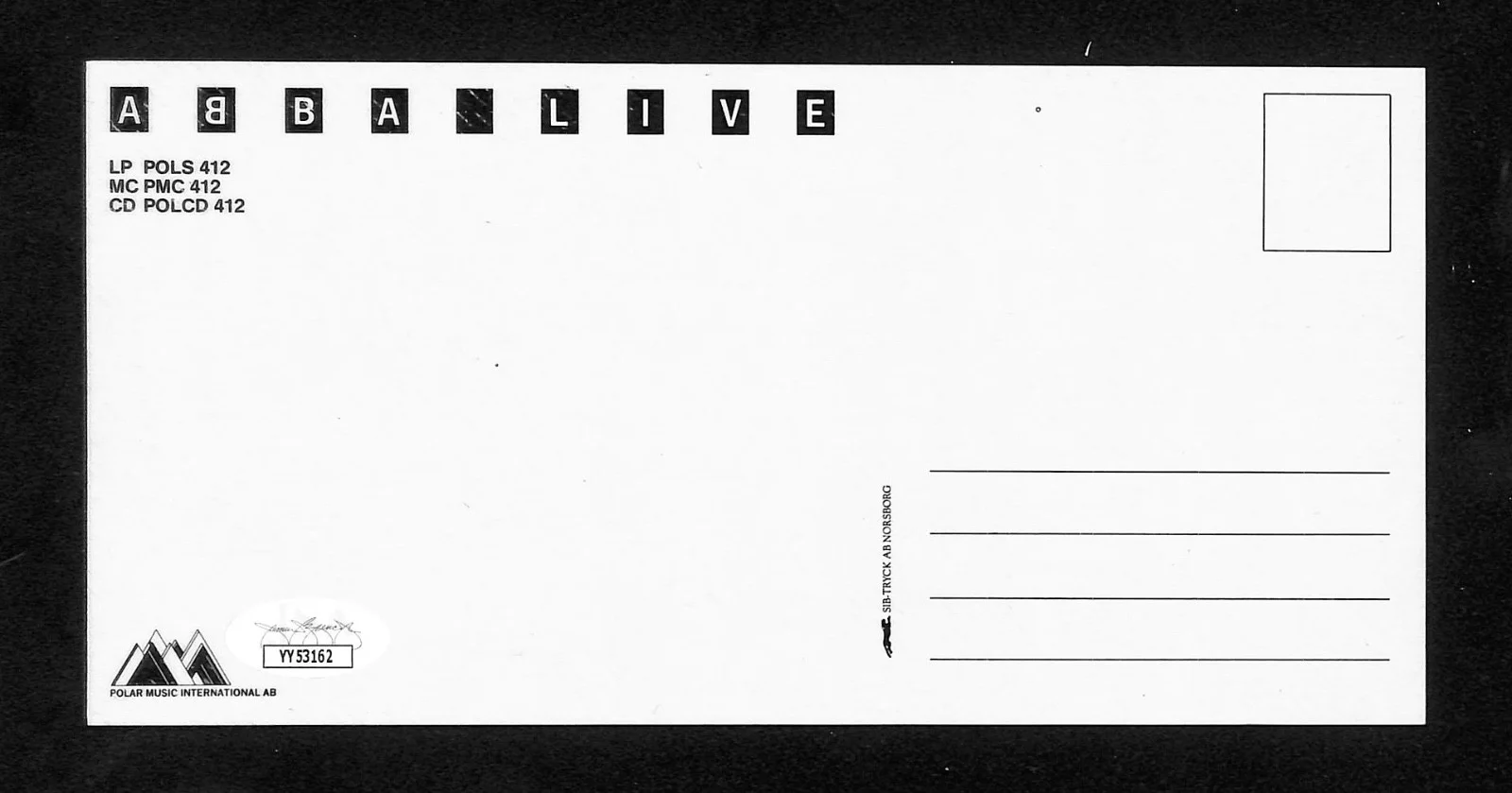 ABBA 8.25"x4" Postcard Autograph JSA Authentic, image 2