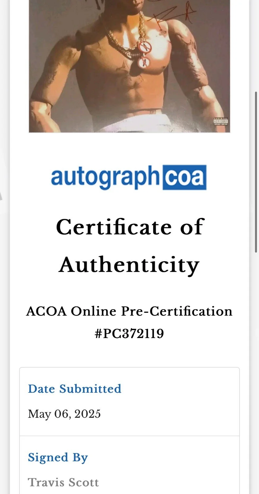 Travis Scott Signed LP Record With REAL LOA And ACOA Rodeo, image 4