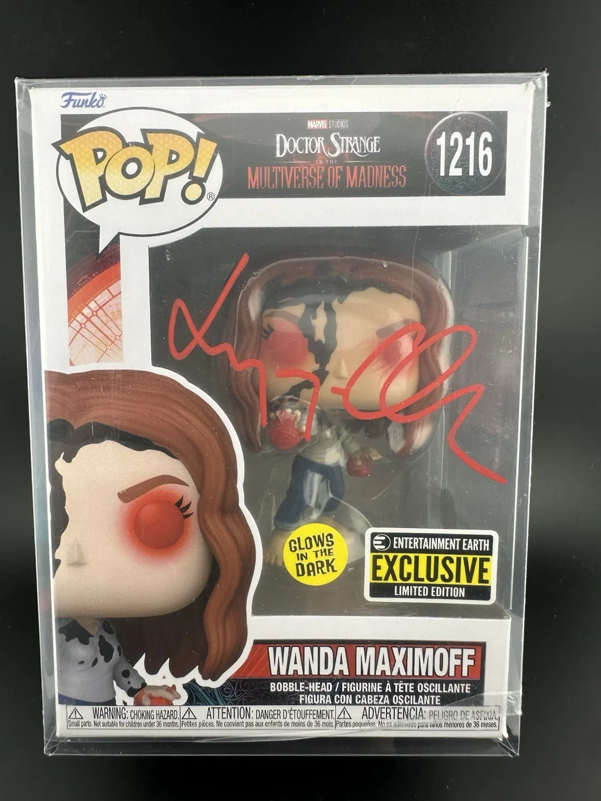 Elizabeth Olsen — Elizabeth Olsen Signed Scarlet Witch Red Eyes Funko Pop # 1216 Beckett Witnessed