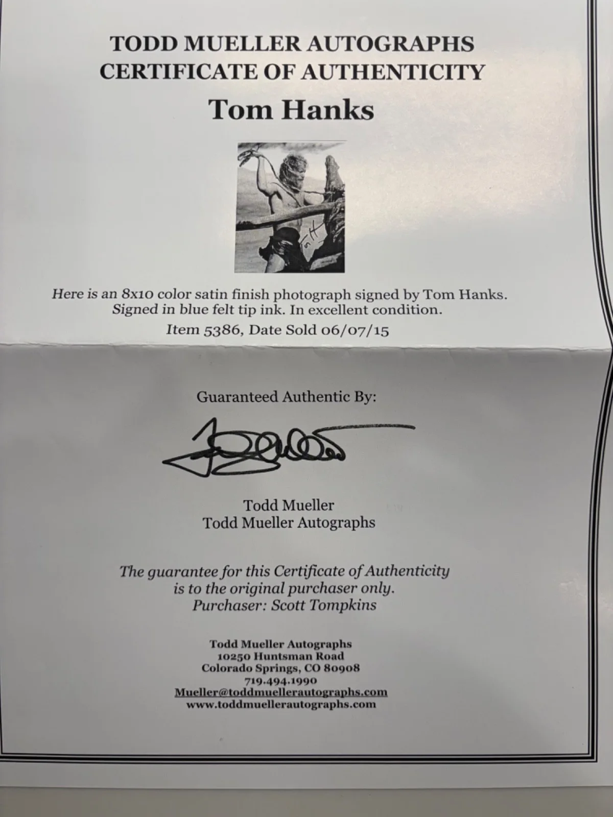 Tom hanks — Tom Hanks signed photo from Castaway…coa from todd mueller, image 2
