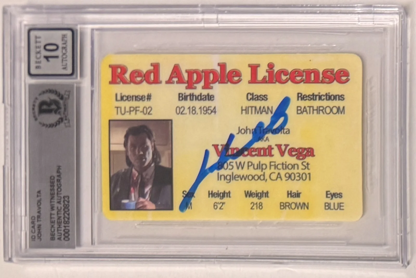 John Travolta — License Custom Card Pulp Fiction Signed John Travolta Beckett Witnessed AUTO 10, изображение 2