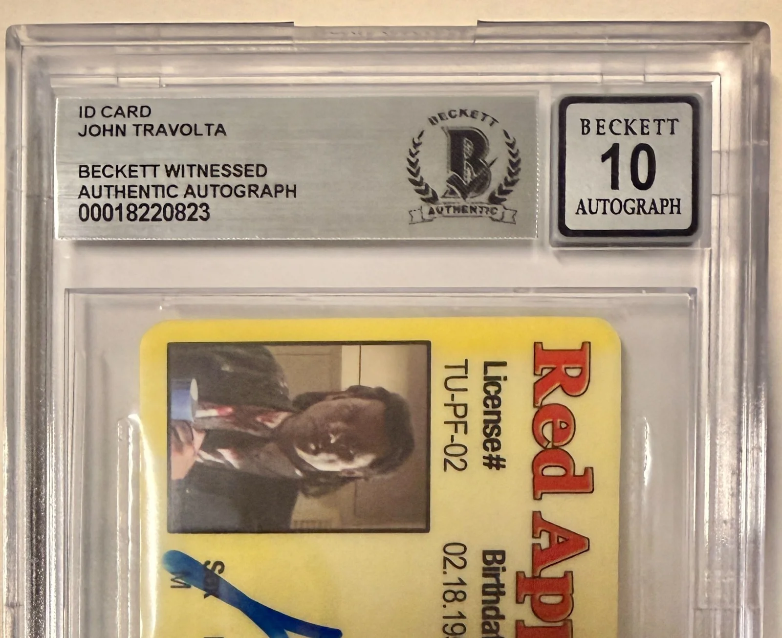 John Travolta — License Custom Card Pulp Fiction Signed John Travolta Beckett Witnessed AUTO 10, изображение 3