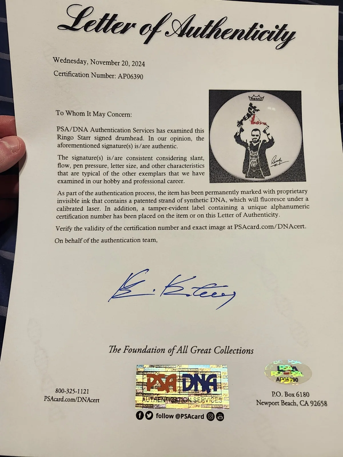 Ringo Starr The Beatles Signed Autograph Drumhead PSA Coa Full Letter Lennon, изображение 3