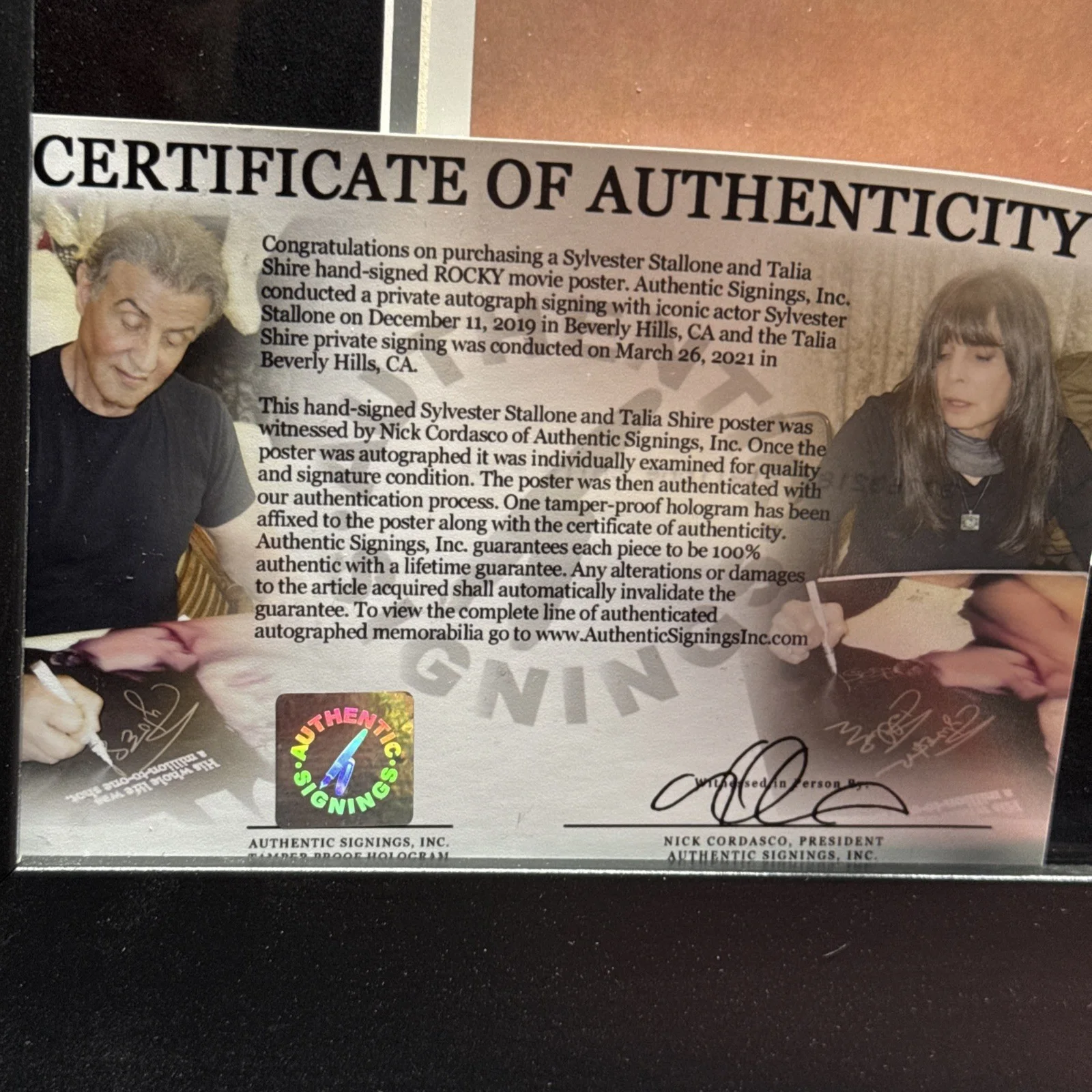 Sylvester Stallone Talia Shire — Sylvester Stallone Talia Shire Autographed ROCKY 24x36 Movie Poster ASI COA, изображение 5