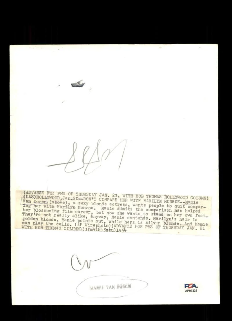 Mamie Van Doren — Mamie Van Doren PSA DNA Coa Signed 8x10 Photo Autograph, изображение 2