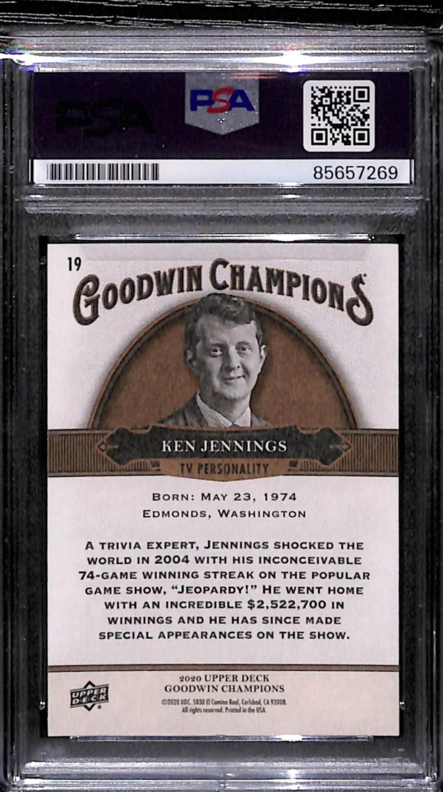 Ken Jennings — Ken Jennings Signed Upper Deck Goodwin Champions Card #19 (PSA/DNA) Jeopardy, image 2