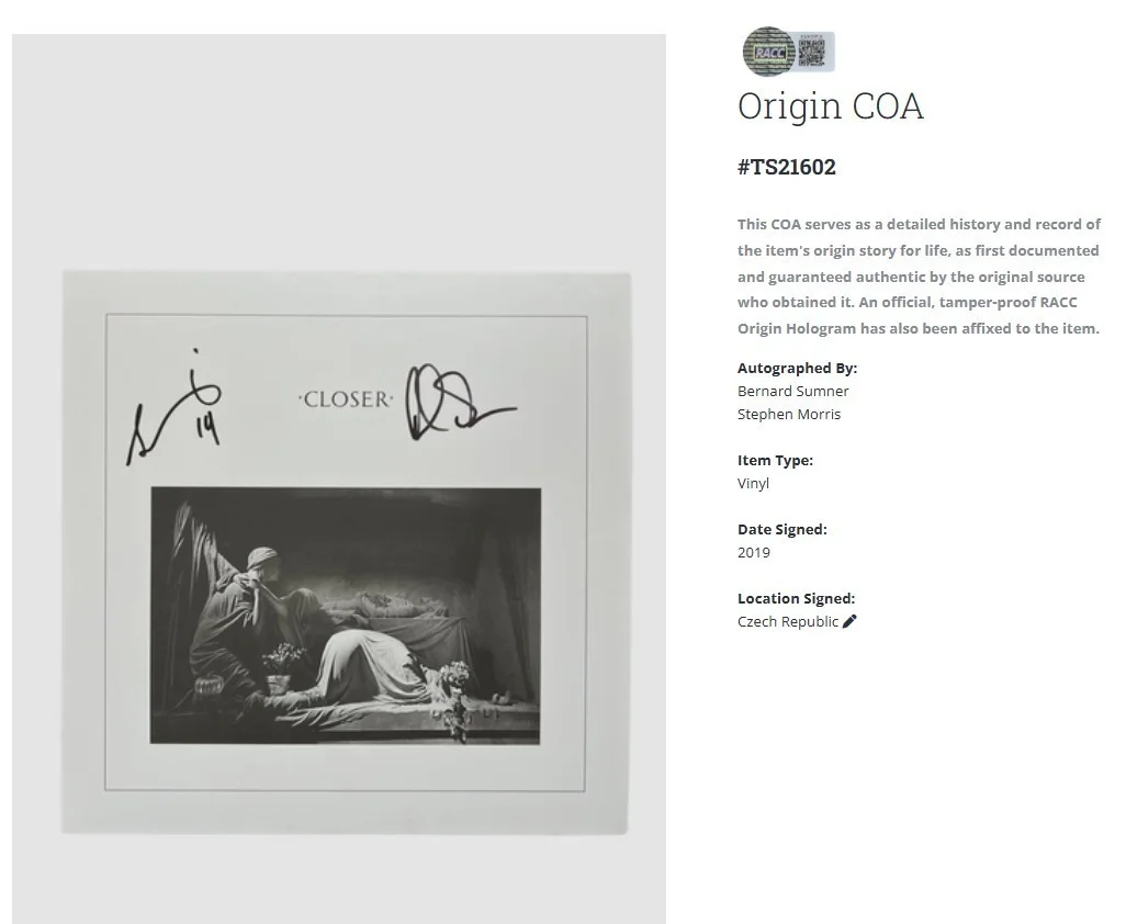 Joy Division Closer Autographed Signed Album Vinyl Record LP w/ACOA, изображение 2