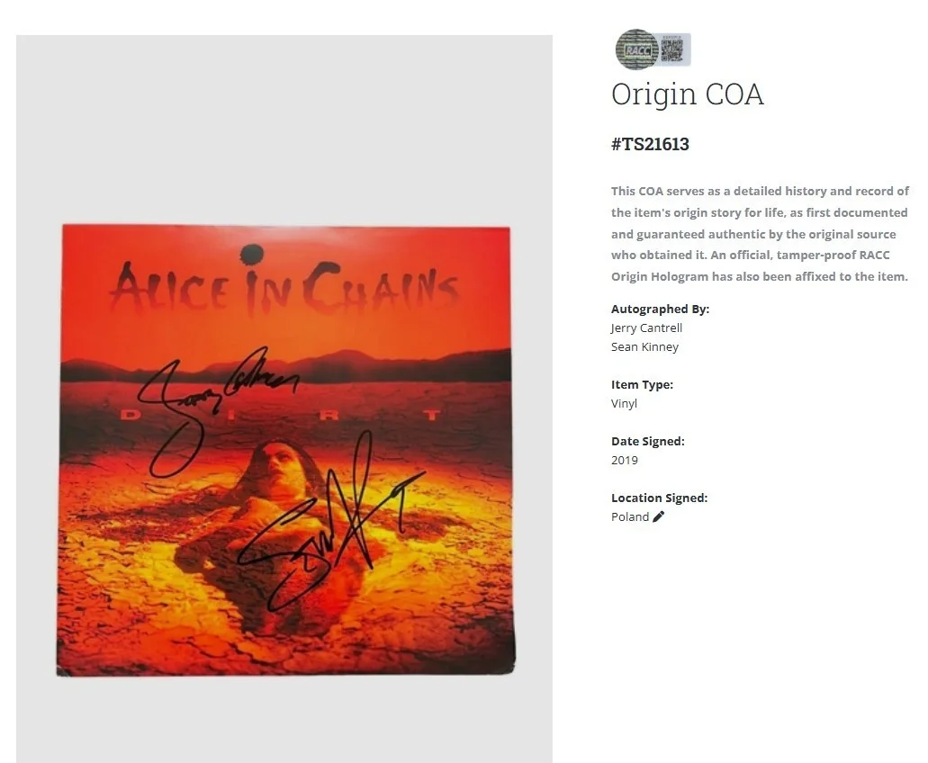 Alice In Chains Dirt Jerry Cantrell Autographed Signed Album Vinyl Record w/ACOA, image 2