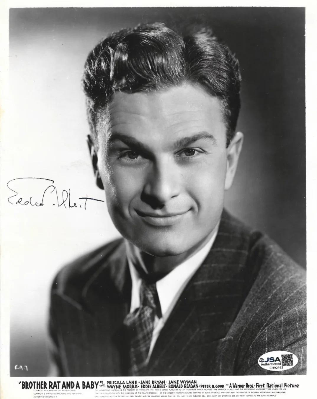 Eddie Albert — Eddie Albert hand SIGNED Brother Rat and a Baby Promo Photo JSA COA Autographed