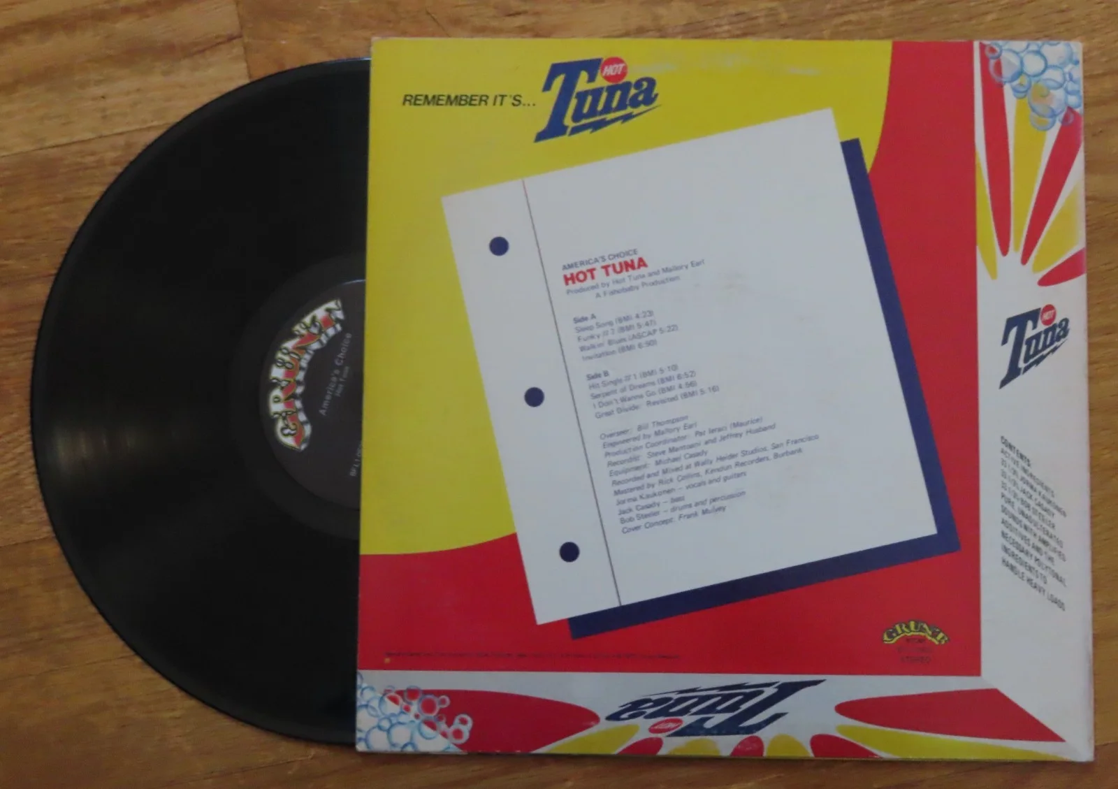 JACK CASADY JORMA KAUKONEN HOT TUNA signed 1974 "America's Choice" Record COA, изображение 3
