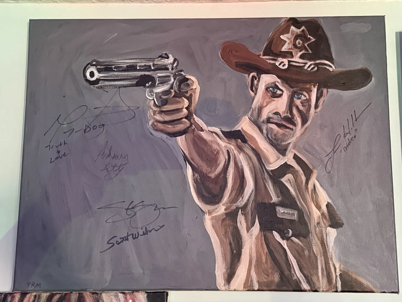 The Walking Dead Cast Signed By 5 cast members 18 x24 acrylic Painting P.Mertz, image 2