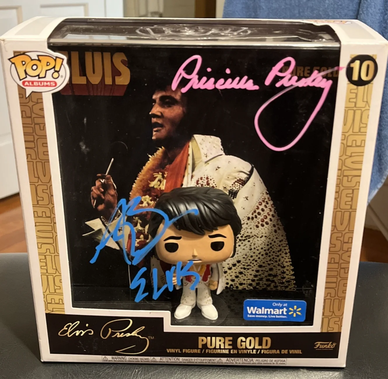 Austin Butler, Priscilla Presley — Austin Butler & Priscilla Presley signed, JSA Funko Pop Elvis Presley Pure Gold