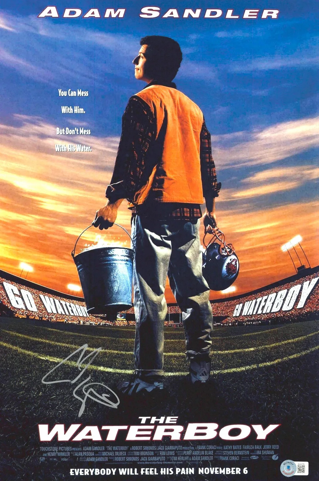 ADAM SANDLER — ADAM SANDLER SIGNED AUTOGRAPH THE WATERBOY 12X18 PHOTO MINI POSTER BAS BECKETT