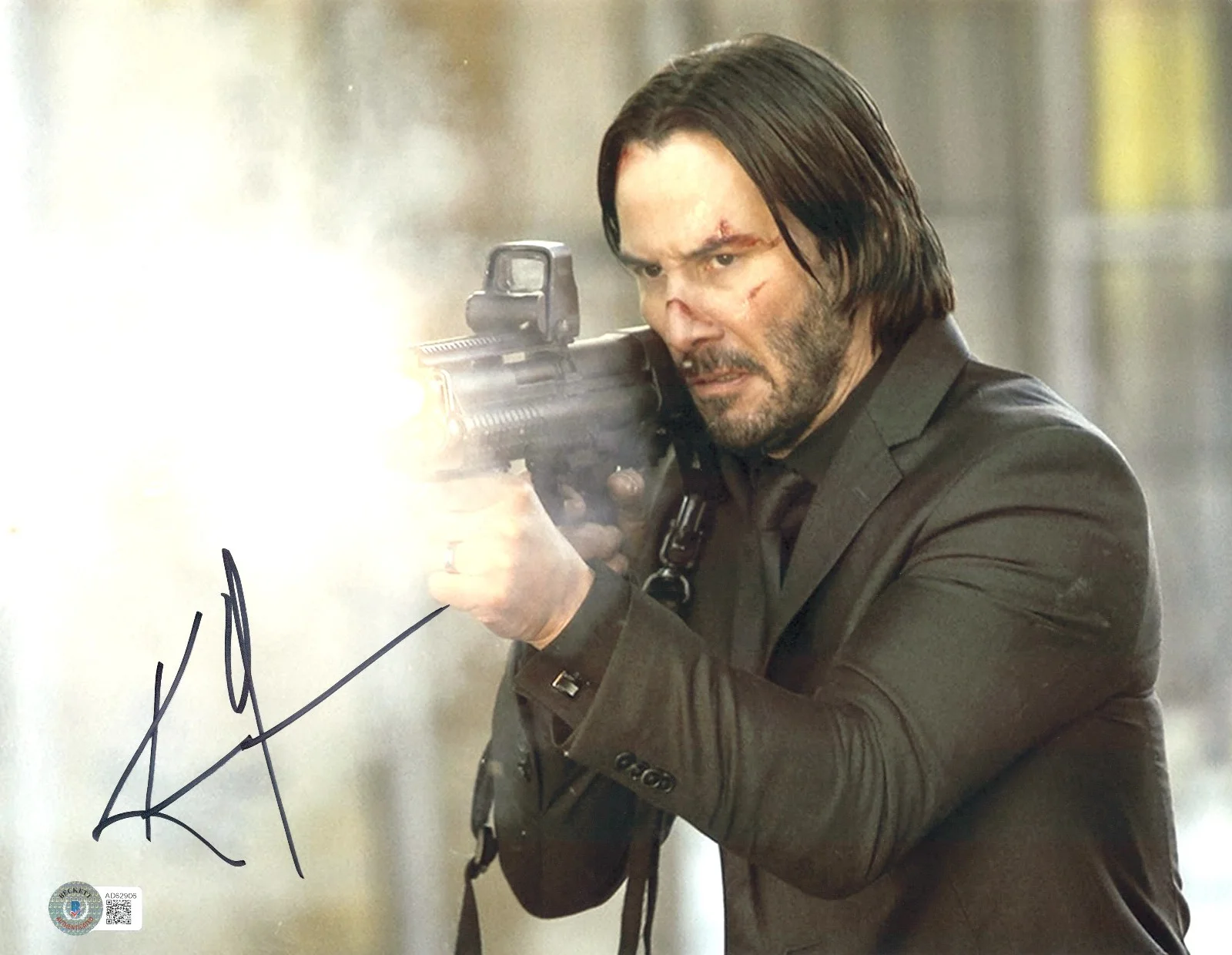KEANU REEVES — KEANU REEVES SIGNED AUTOGRAPH JOHN WICK 11X14 PHOTO BECKETT BAS