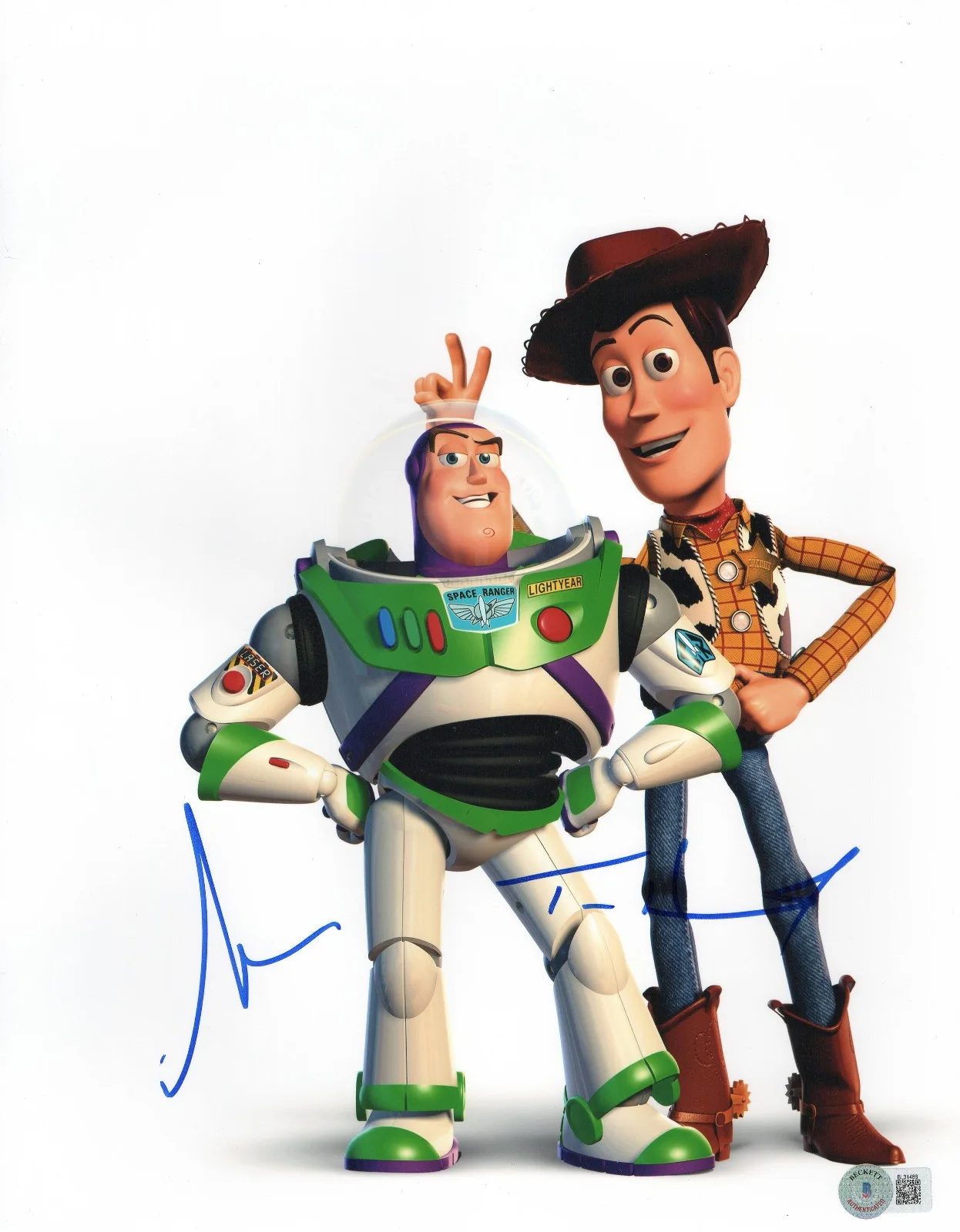 TIM ALLEN AND TOM HANKS — TIM ALLEN TOM HANKS SIGNED AUTOGRAPH TOY STORY 11X14 PHOTO BAS BECKETT COA