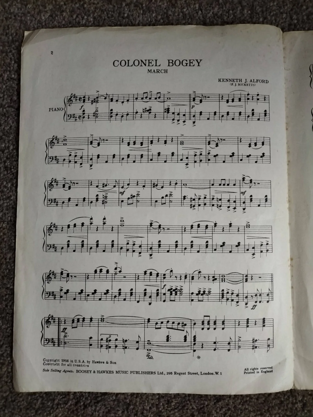 Bridge On The River Kwai - Colonel Bogey Original Vintage Sheet Music 1957, изображение 2