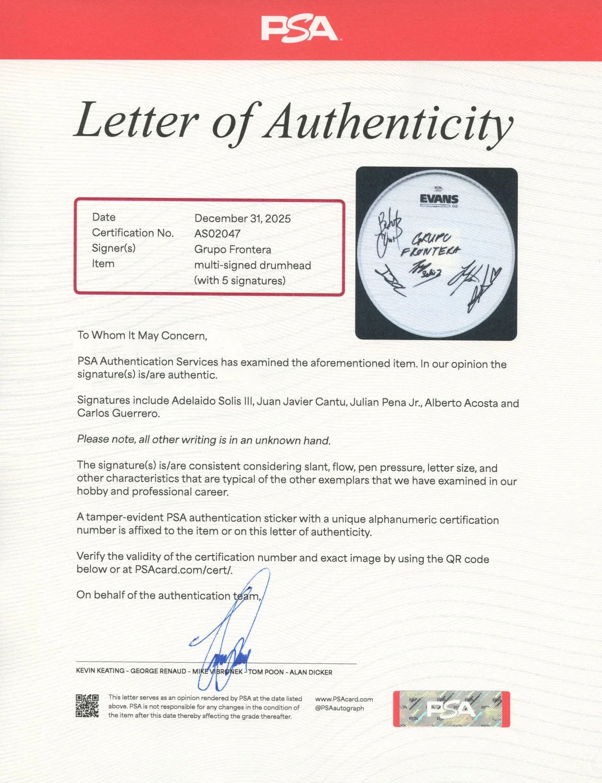 Grupo Frontera Signed Autographed 10” Drumhead PSA/DNA Authenticated, image 3