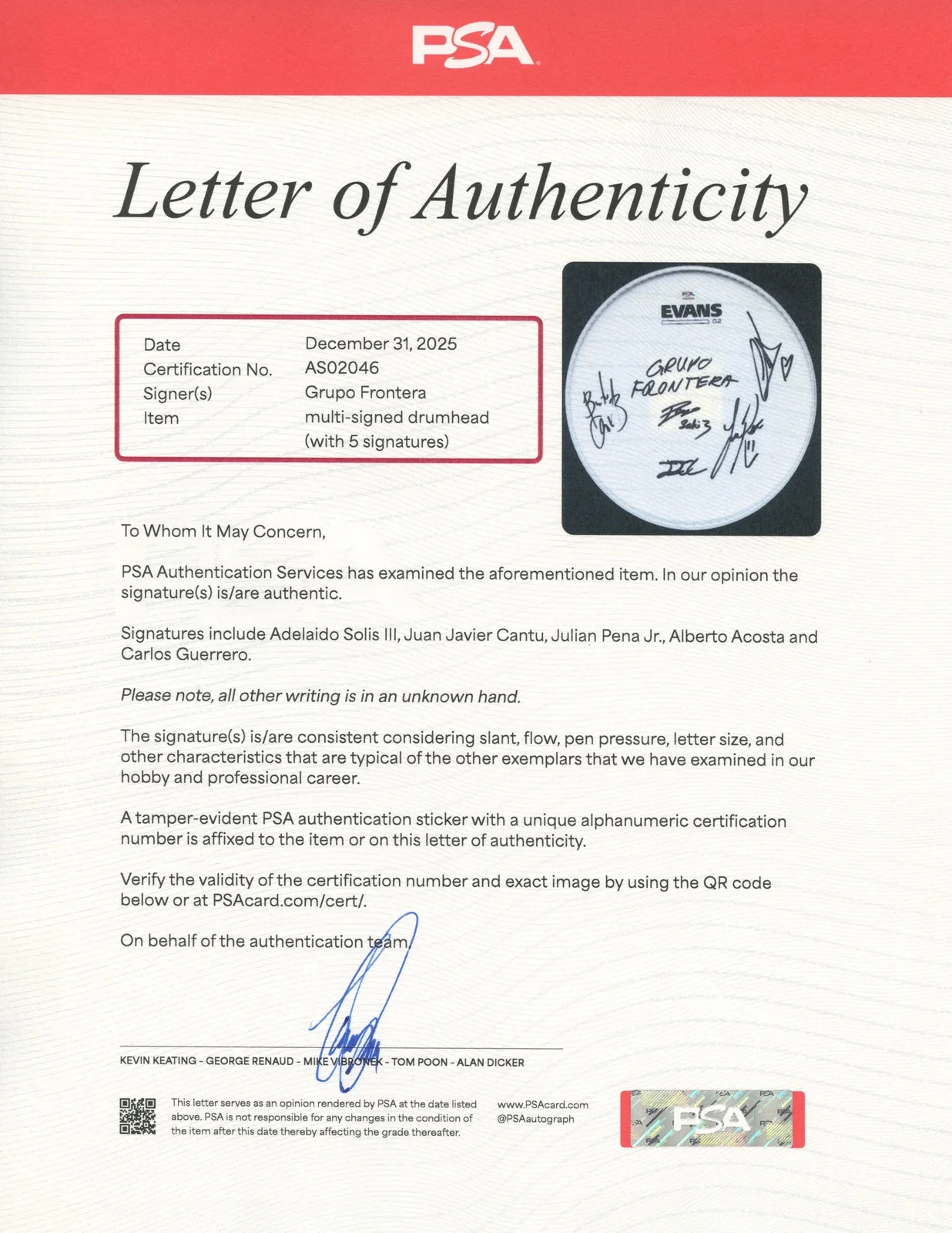 Grupo Frontera Signed Autographed 10” Drumhead PSA/DNA Authenticated, image 3