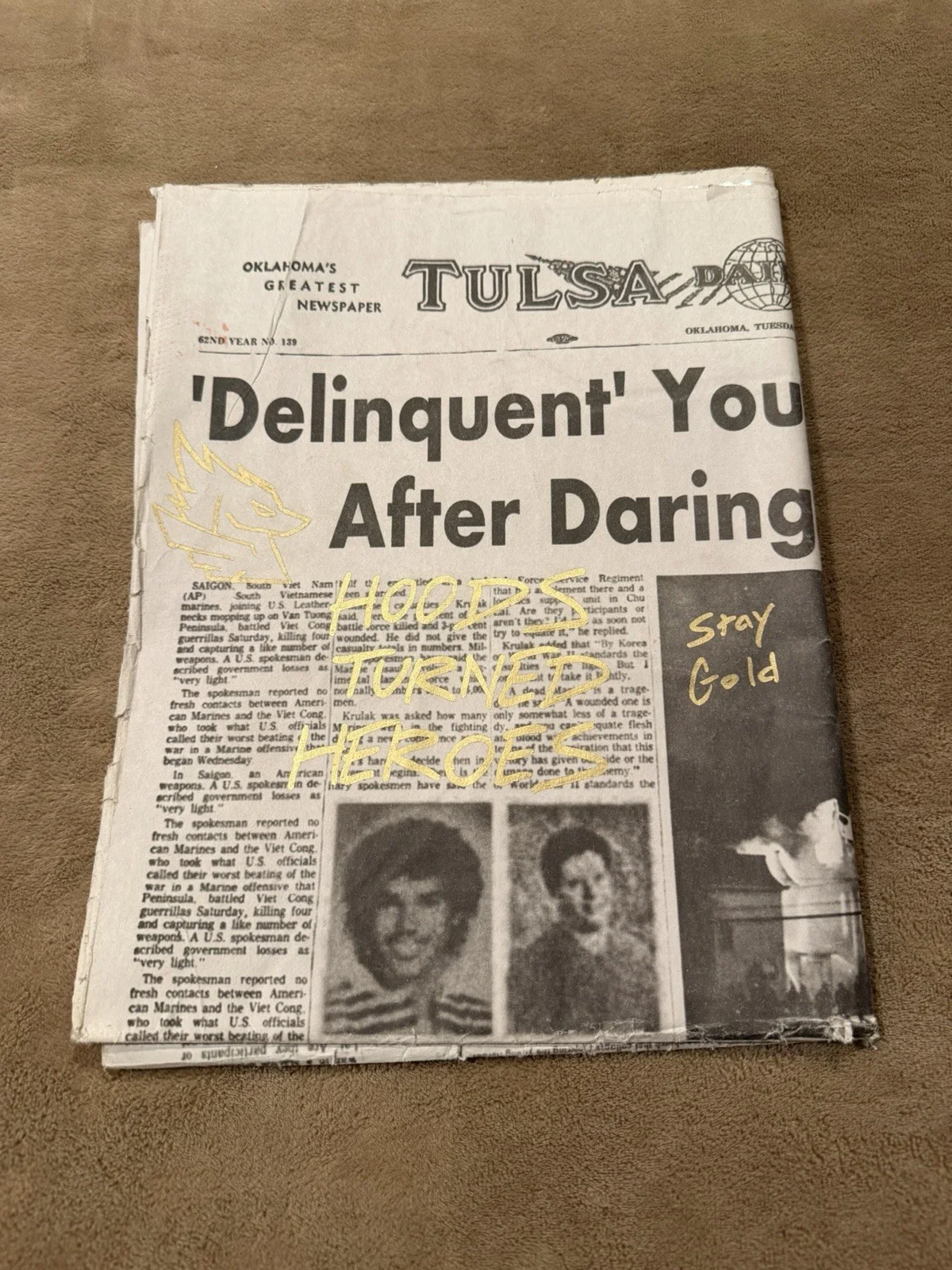 Brody Grant Signed Newspaper Stage Used Prop Outsiders Autograph Authentic, image 2