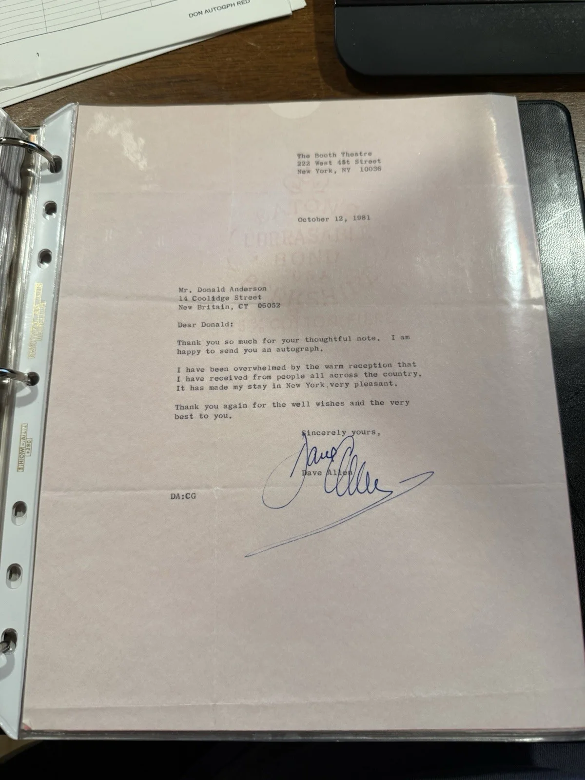 Dave Allen - Irish Comedian- Hand Signed Letter To Fan Dated October 1981, изображение 2