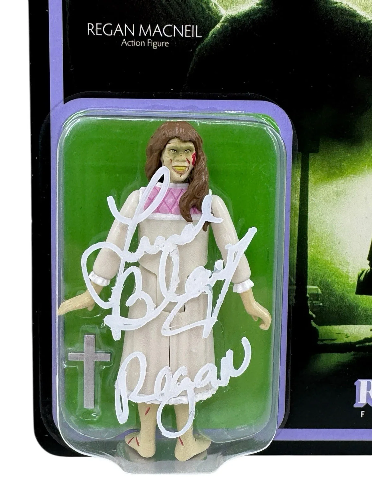 Linda Blair — Linda Blair Signed Regan MacNeil ReAction Figure w/ "Regan" BAS Witnessed, изображение 2
