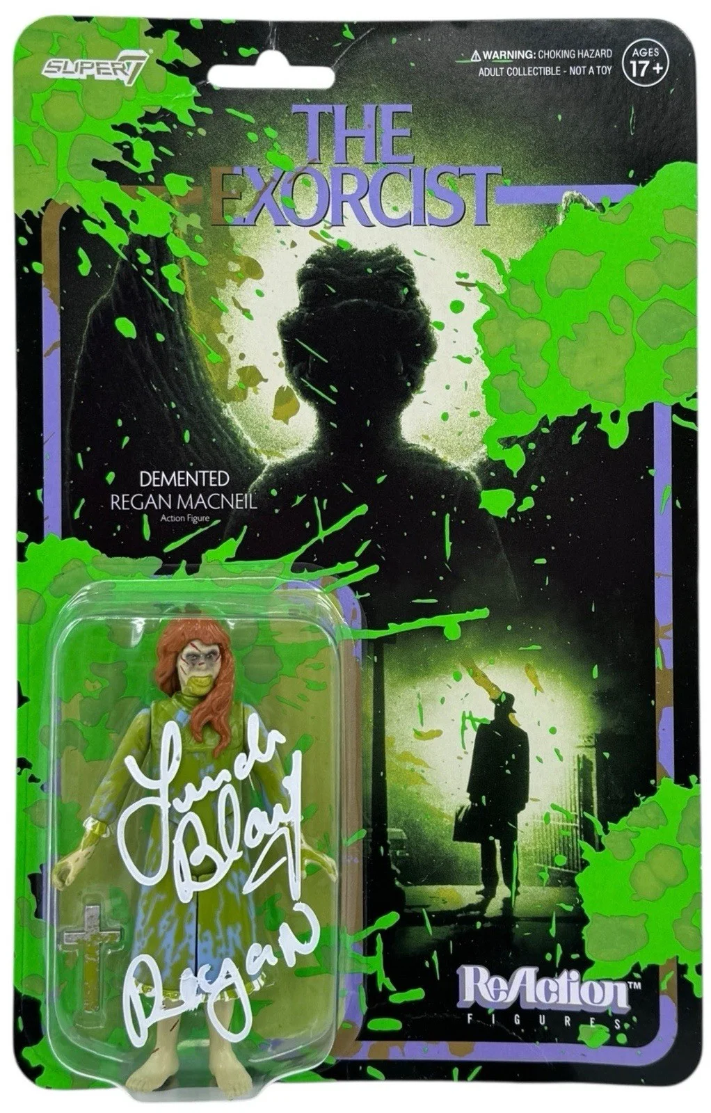 Linda Blair — Figura de reacción firmada por Linda Blair Regan (Vomit Splatter) con testigo BAS "Regan"