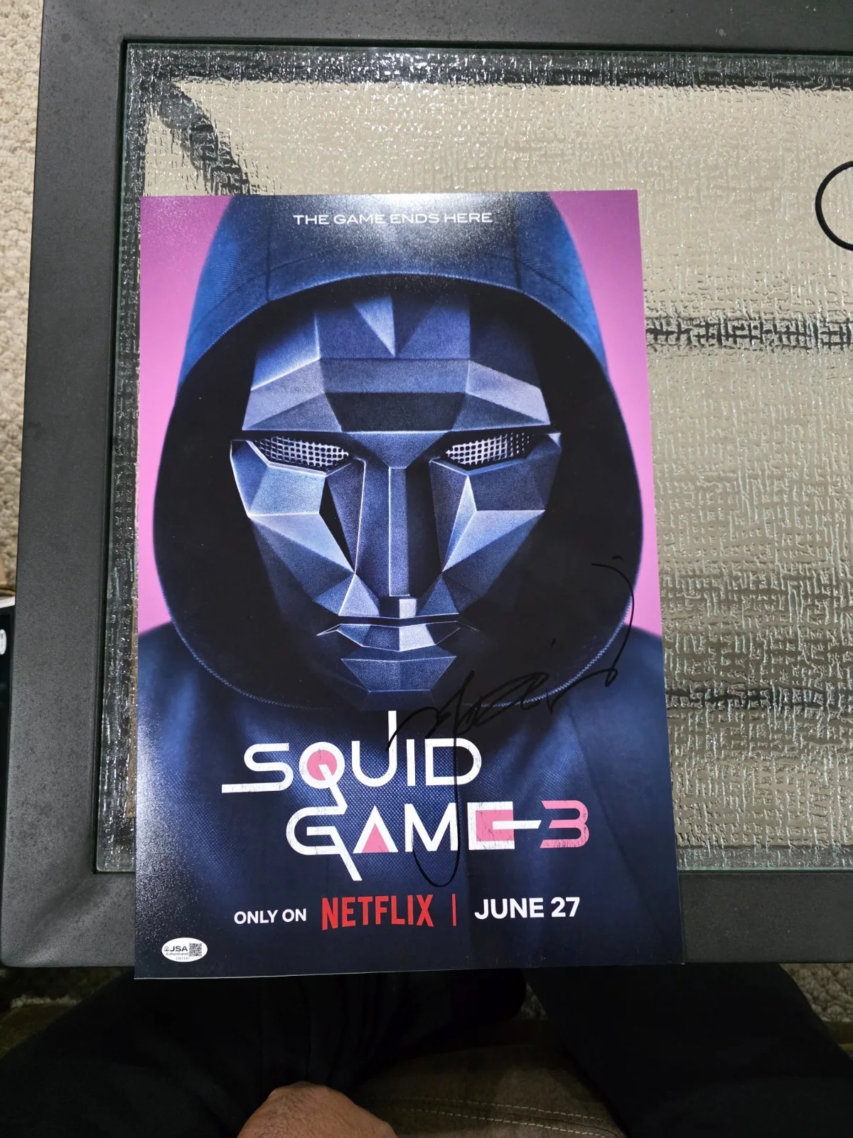 Lee Byung-hun Signed Squid Game 12x18 Poster FrontMan Autograph COA JSA, image 2