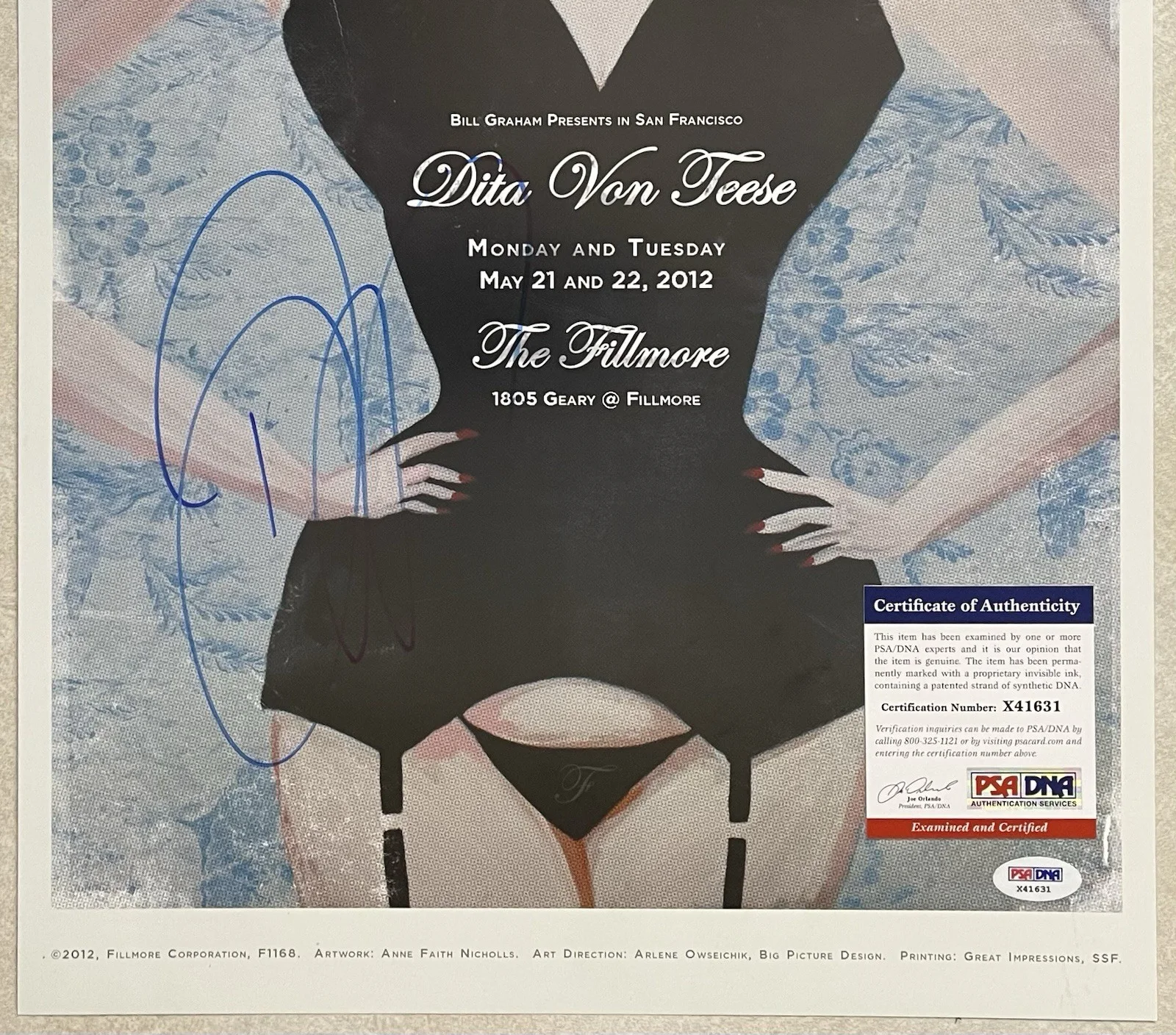 Dita Von Teese — Dita Von Teese PSA/DNA COA Signed 13x19 Poster Photo Autographed Fillmore, image 3