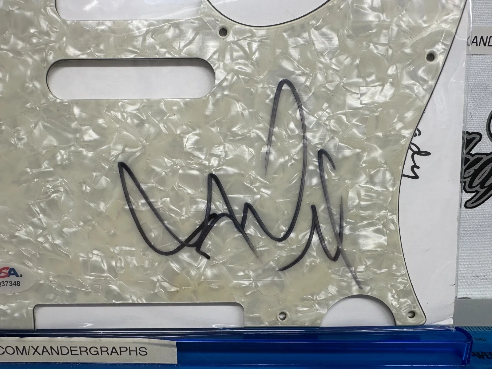 MIKE MCCREADY PEARL JAM SIGNED AUTOGRAPHED WHITE GUITAR PICK GUARD-PSA DNA COA, image 2